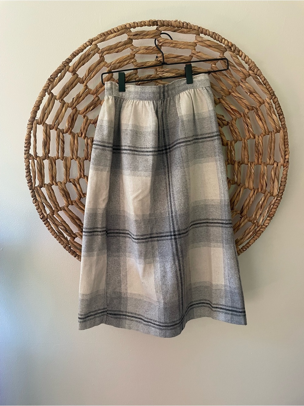 Vintage Gray and Cream Plaid Midi Skirt